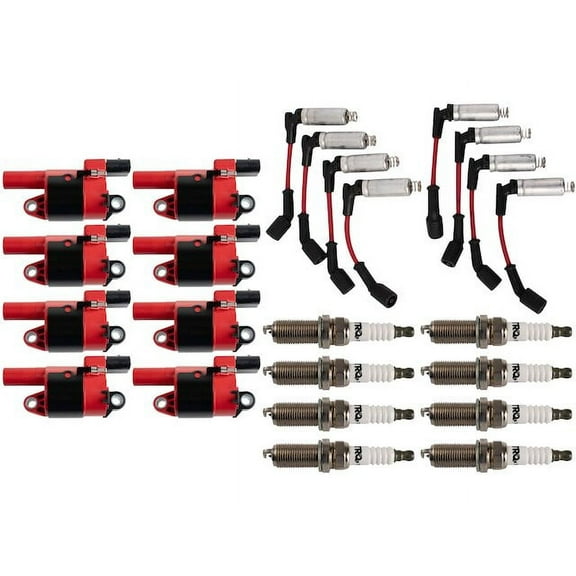 Ignition Coil Spark Plug and Wire Set 17 Piece - Compatible with 2007 - 2008 Chevy Suburban 1500