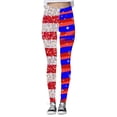 thumbnail image 4 of Bjutir American Flag Pants Women Stripe Print Tights Tummy Control Casual Yoga Pants High Waist Stright Slim Leg Long Leggings Summer Beach Leggings For Women Red S, 4 of 5