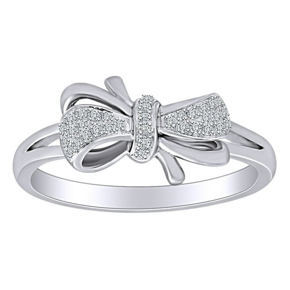 AFFY 0.10 Cttw Round Shape White Natural Diamond Bow Band Ring In 10K Solid White Gold Ring Size-5
