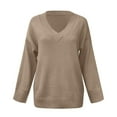 thumbnail image 4 of YAYUBA Khaki Loose Sweaters V Neck Long Sleeve Solid Knitted Jumper Pullover Sweatshirt Tops Size XXL, 4 of 5