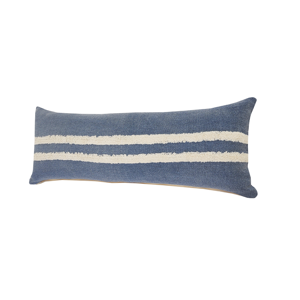 Ox Bay Sariyah Dusty Blue/White Shag Striped Over-tufted Cotton Adult Decorative Lumbar Pillow Cover