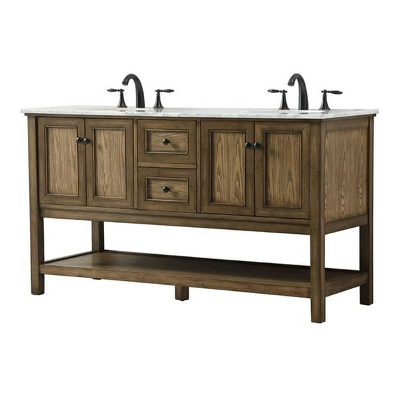 Elegant Decor Metropolis 60" Aluminum MDF Double Bathroom Vanity in Driftwood