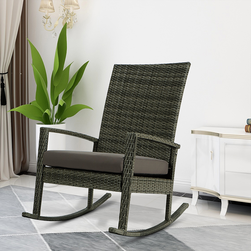 Wicker Rocking Chair, Garden PE Rattan chair, Dark Green - image 4 of 7