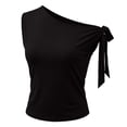 thumbnail image 4 of CUSTG Sleeveless Women Solid Color One Shoulder Fitted Front Tie Knot Blouse Camisole Tops Holiday Ladies Summer Shirts, 4 of 4