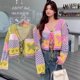 thumbnail image 4 of Women Casual Lightweight Cardigan Long Sleeve Hollow Out Crochet Knit Colorblock Plaid Lace-Up Open Front Outwear Coat Pink, 4 of 4