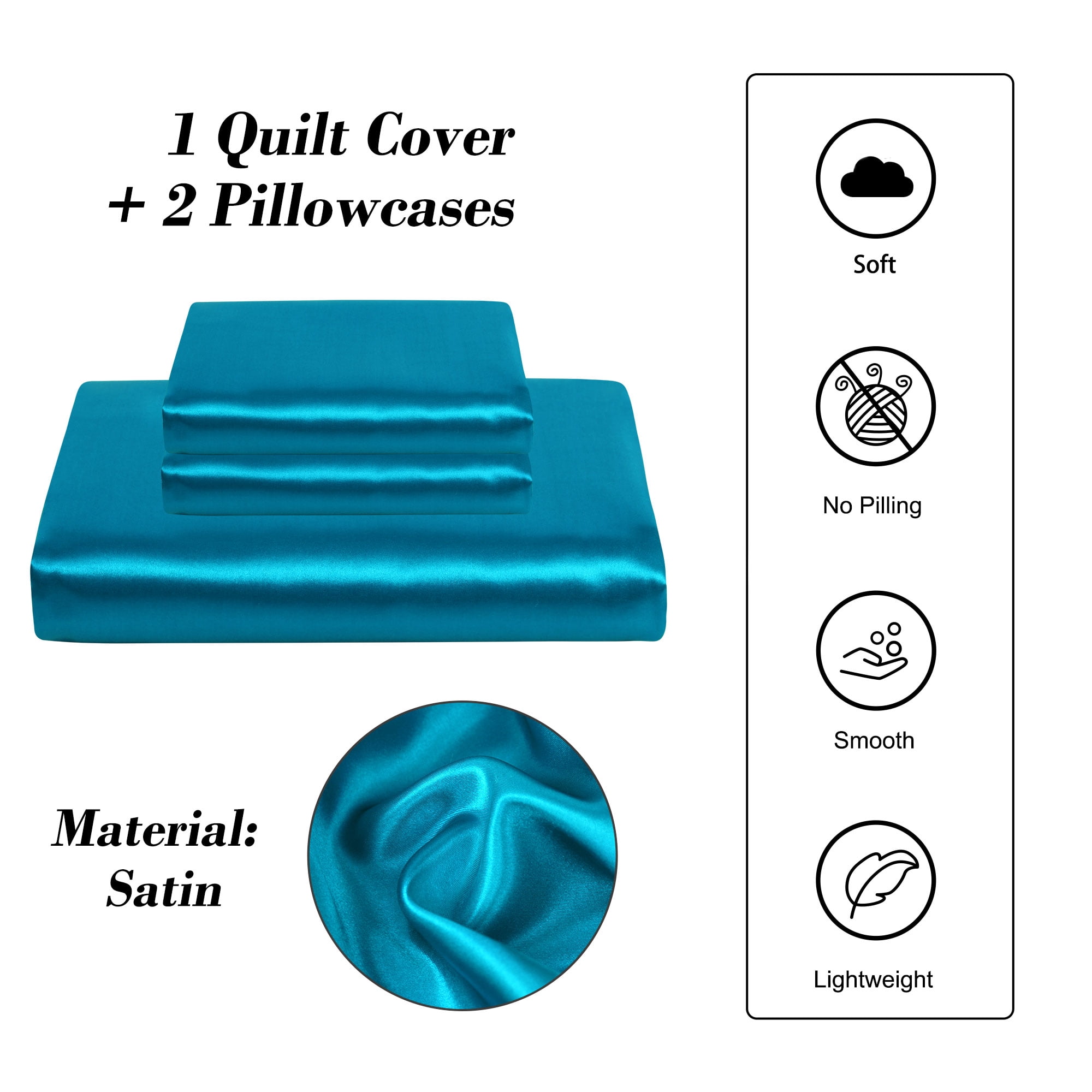 Unique Bargains Satin Duvet Cover Set of 3 with 2 Pillowcase Twin Peacock Blue