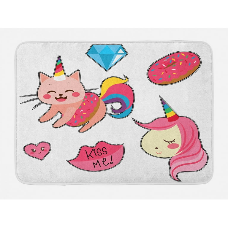 Unicorn Cat Bath Mat, Cute Fantastic Icons for Girls Magical Characters  Mythological Mascots, Non-Slip Plush Mat Bathroom Kitchen Laundry Room  Decor, 29.5 X 17.5 Inches, Pink Multicolor, Ambesonne 