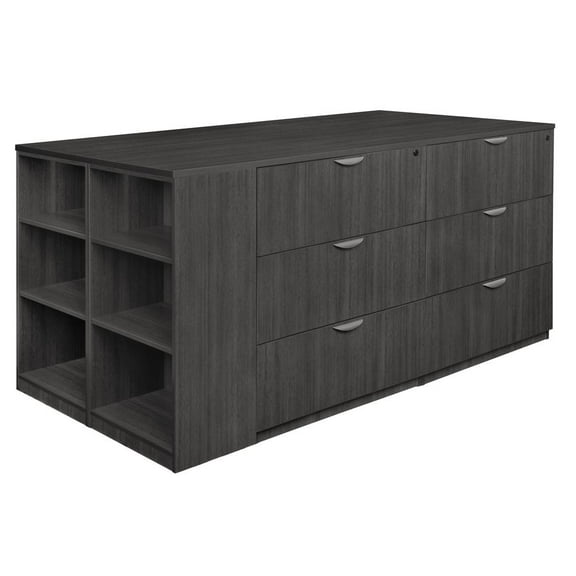 Legacy Stand Up 2 Lateral File/ Cabinet/ Desk w/ Bookcase End- Ash Grey