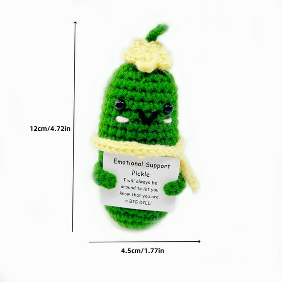 Handmade Positive Cucumber Gifts Funny Crochet Positive Cucumber Knitted Doll with Positive Card, Mini Creative Small Gifts for Friends, Family, Party Decoration Encouragement