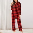 thumbnail image 2 of Pofeuu Retro red and Black Houndstooth Print Womens Pajamas Set Long Sleeve Sleepwear Button Down Nightwear Soft Pj Lounge Sets Button Down Pajamas Women-Medium, 2 of 7