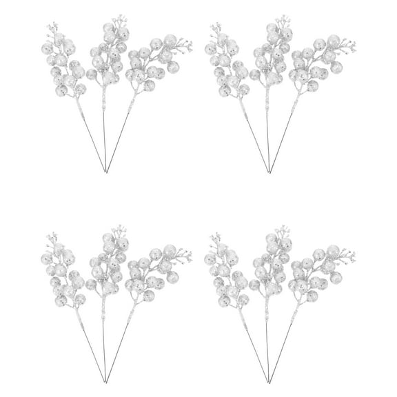 LABSERRON Simulation Christmas Berries Branches Silver Plastic 12Set 7.9X1.6X1.6In