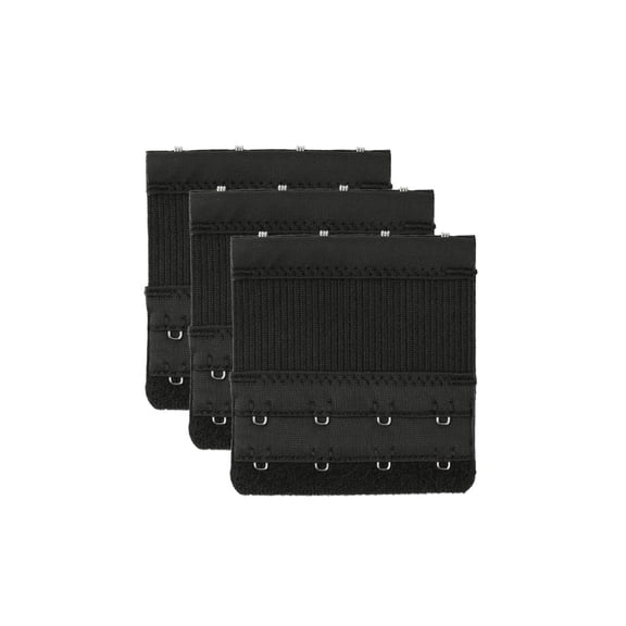 INSPIRE CHIC Women 3Pcs Strechy Bra Extender 2x2/2x3/2x4 Hooks Elastic Back Bra Extension Black 2 Rows 4 Hooks