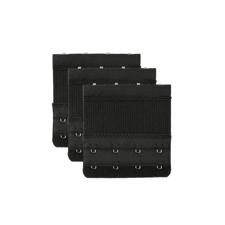 INSPIRE CHIC Women 3Pcs Strechy Bra Extender 2x2/2x3/2x4 Hooks Elastic Back Bra Extension Black 2 Rows 4 Hooks