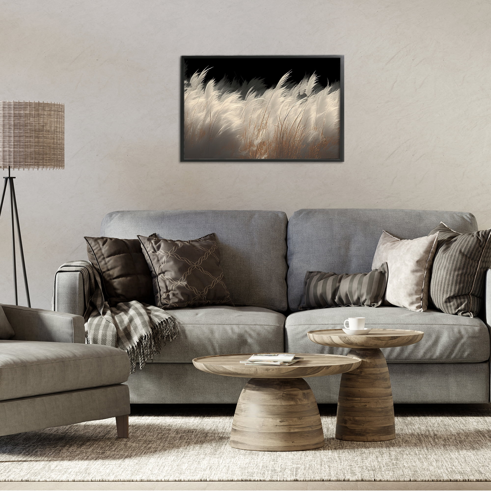 White Feathers Windblown Grasses Black Framed Giclee Art, design by Decent Exposures