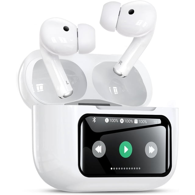 Auriculares inalámbricos 【con Pantalla táctil Inteligente】 Auriculares Bluetooth 5.4, Resistencia al Agua IPX5, Type-C (Blanco),Blanco