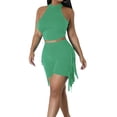 thumbnail image 5 of Fengqque Women's 2 Piece Outfit Tight-fitting Halter Neck Crop Top and Fringe Side Shorts Party Set Green S(S), 5 of 9