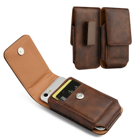 Brown Leather Belt Clip Holster Case w/ 2 Credit Cards Slot for Nokia 2 V, Nokia 5.1 Plus, Nokia 6.1 (2018), Nokia 6, Nokia 8, Nokia 8.1, Nokia 3.1 A / 3.1 C