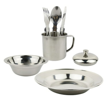 Zehuanyu 1 Set of Stainless Steel Cookware Set 1-2 Person Portable Camping Tableware Combination(Silver)