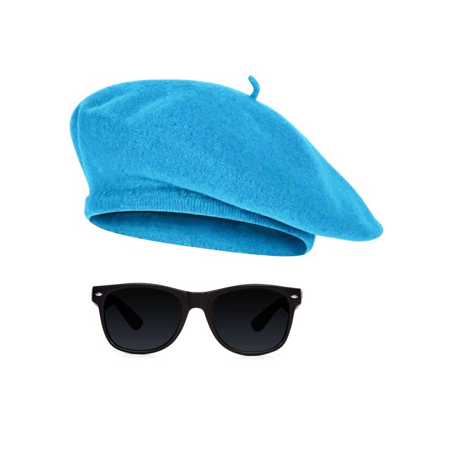 1950s Beatnik Hipster Combo Kit Beret and Sunglass, Turquoise