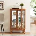 thumbnail image 2 of Farmhouse Oak Lighted Curio Cabinet with Glass Doors - 2-Door Display Case with Mirrored Back, Adjustable Shelves, and Built-in LED Light, 2 of 7