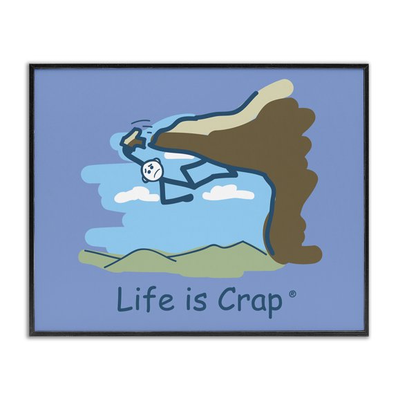 Stupell Industries Falling Rock Climber Novelty & Humor Painting Black Framed Art Print Wall Art, 14 x 11
