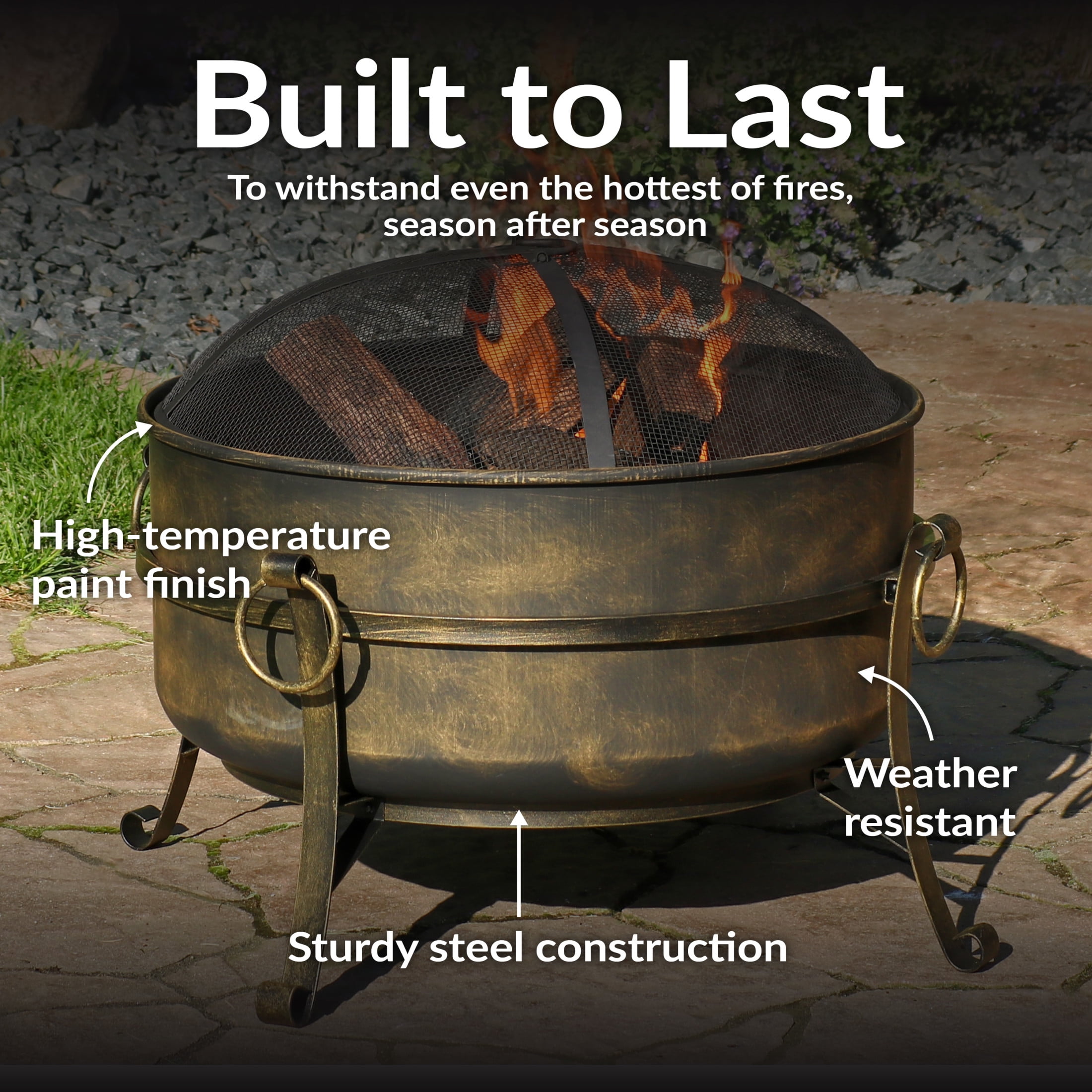 Sunnydaze 24" Round Wood-Burning Dark Bronze Finish Steel Cauldron Outdoor Fire Pit Bowl