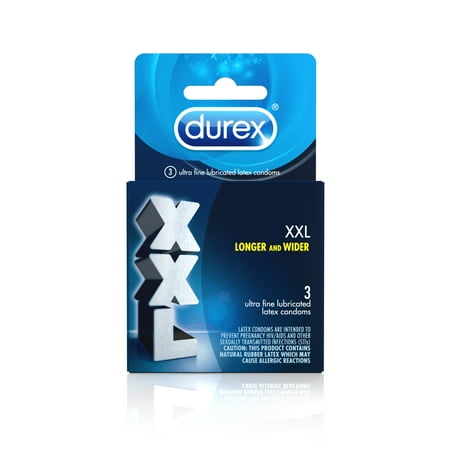 Durex Condom XXL Longer & Wider Natural Latex Condoms, 3 Count - Ultra Fine & Lubricated (copy)