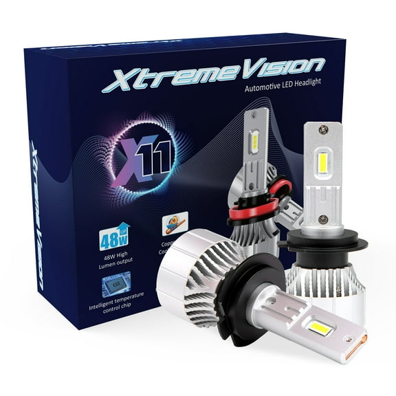 Xtremevision X11 H7 LED Headlight Bulbs  6000K Xenon White, 9000 LM Output, 48W LED Kit