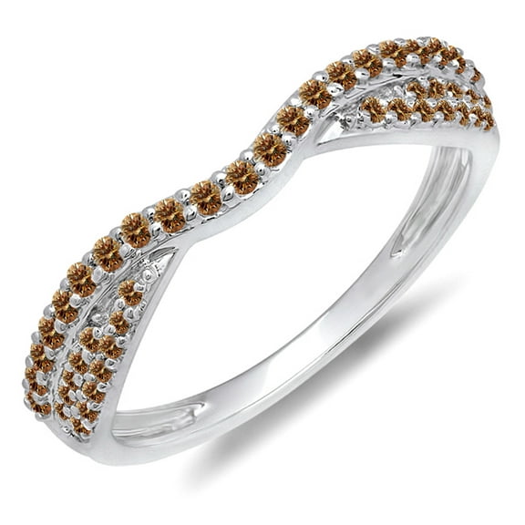 Dazzlingrock Collection 0.36 Carat (ctw) 14k Round Champagne Diamond Wedding Band Stackable Ring 1/3 CT, White Gold, Size 6