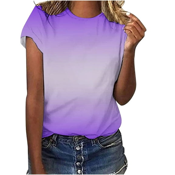 IROINNID Women's Comfy Casual Round Neck Short Sleeve Gradient Blouse