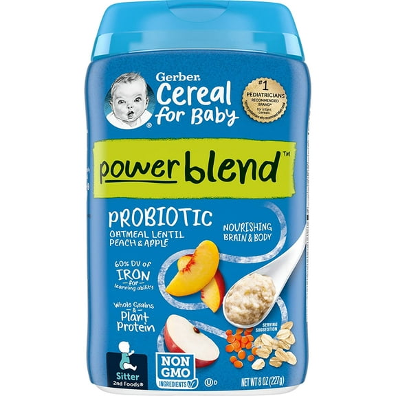Gerber Baby Cereal, 2nd Foods, Probiotic Oatmeal Peach Apple, 8 OZ (Pack of 4)