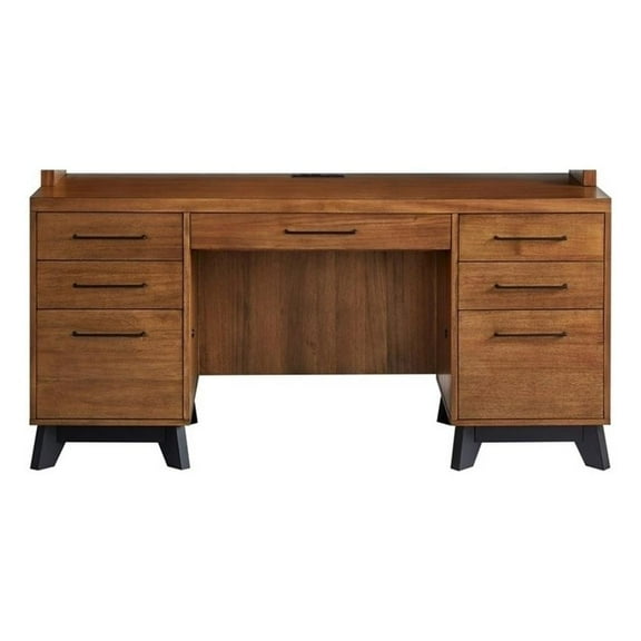 Pemberly Row Wood Desk Office Writing Table Fully Assembled Rich Medium Brown