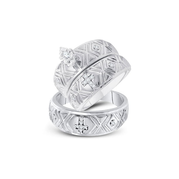 AA Jewels Solid 10k White Gold His and Hers Marquise Diamond Crosses