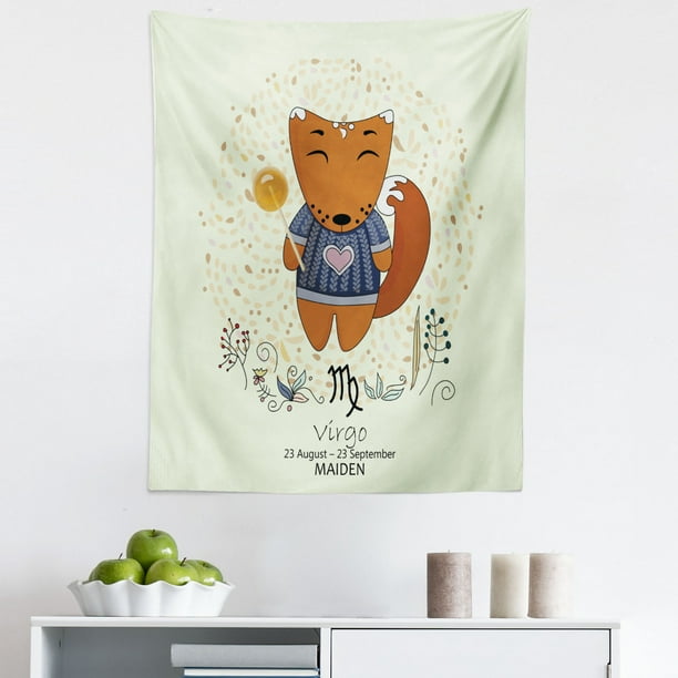 Zodiac Virgo Tapestry, Funny Happy Cartoon Character on a Floral Background Horoscope Design, Fabric Wall Hanging Decor for Bedroom Living Room Dorm, 5 Sizes, Multicolor, by Ambesonne Zodiac Virgo Tapestry, Funny Happy Cartoon Character on a Floral Background Horoscope Design, Fabric Wall Hanging Decor for Bedroom Living Room Dorm, 5 Sizes, Multicolor, by Ambesonne