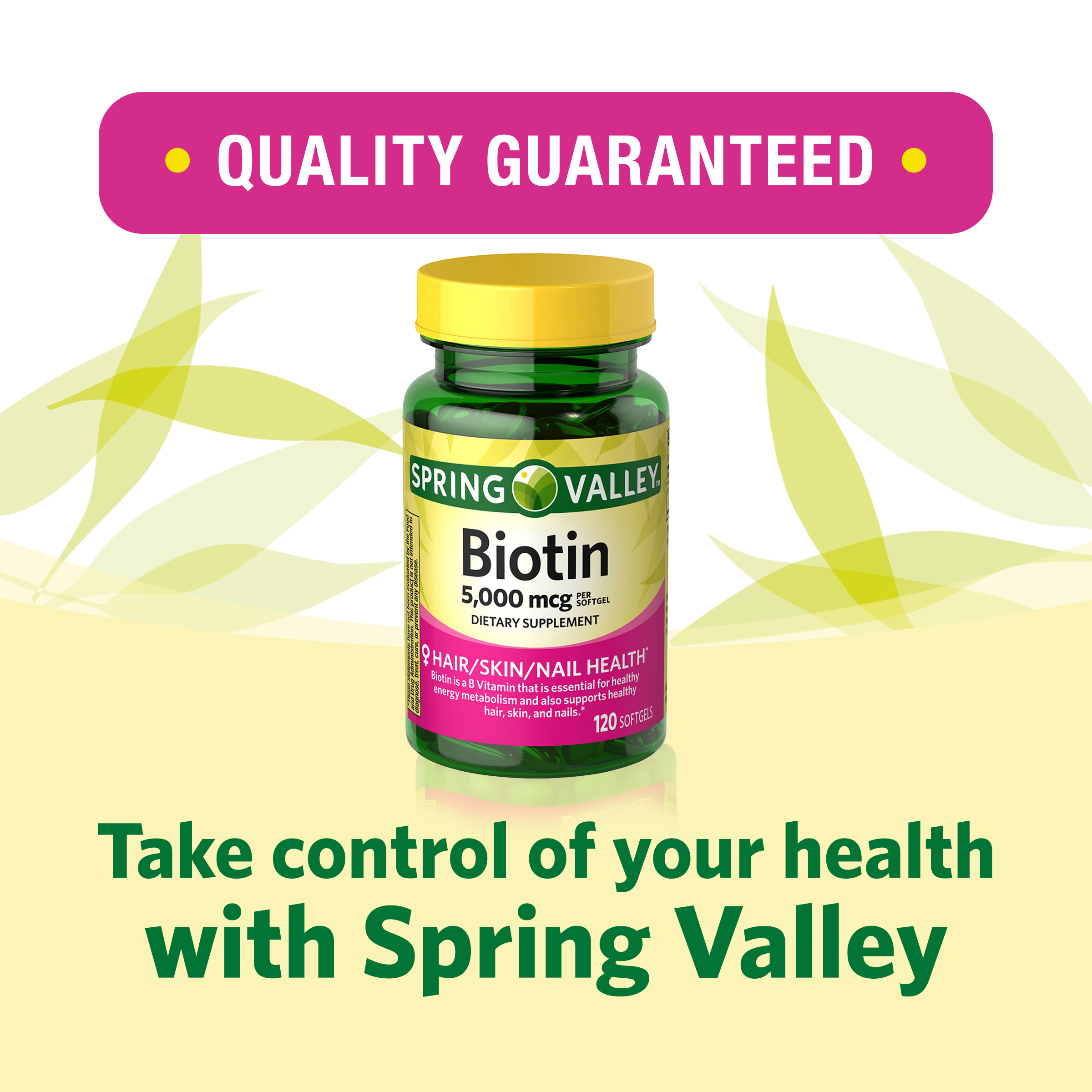 Spring Valley Biotin Hair/Skin/Nails Health Dietary Supplement Softgels, 5,000 mcg, 120 Count - image 4 of 16