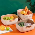 thumbnail image 4 of Cesta De Drenaje De Frutas Y Verduras con Almacenamiento Doble, Lavabo De Drenaje De Cesta De Lavado De Arroz De Malla Extraíble, Mesa De Comedor para El Hogar Decoración Familiar,Marrón, 4 of 4