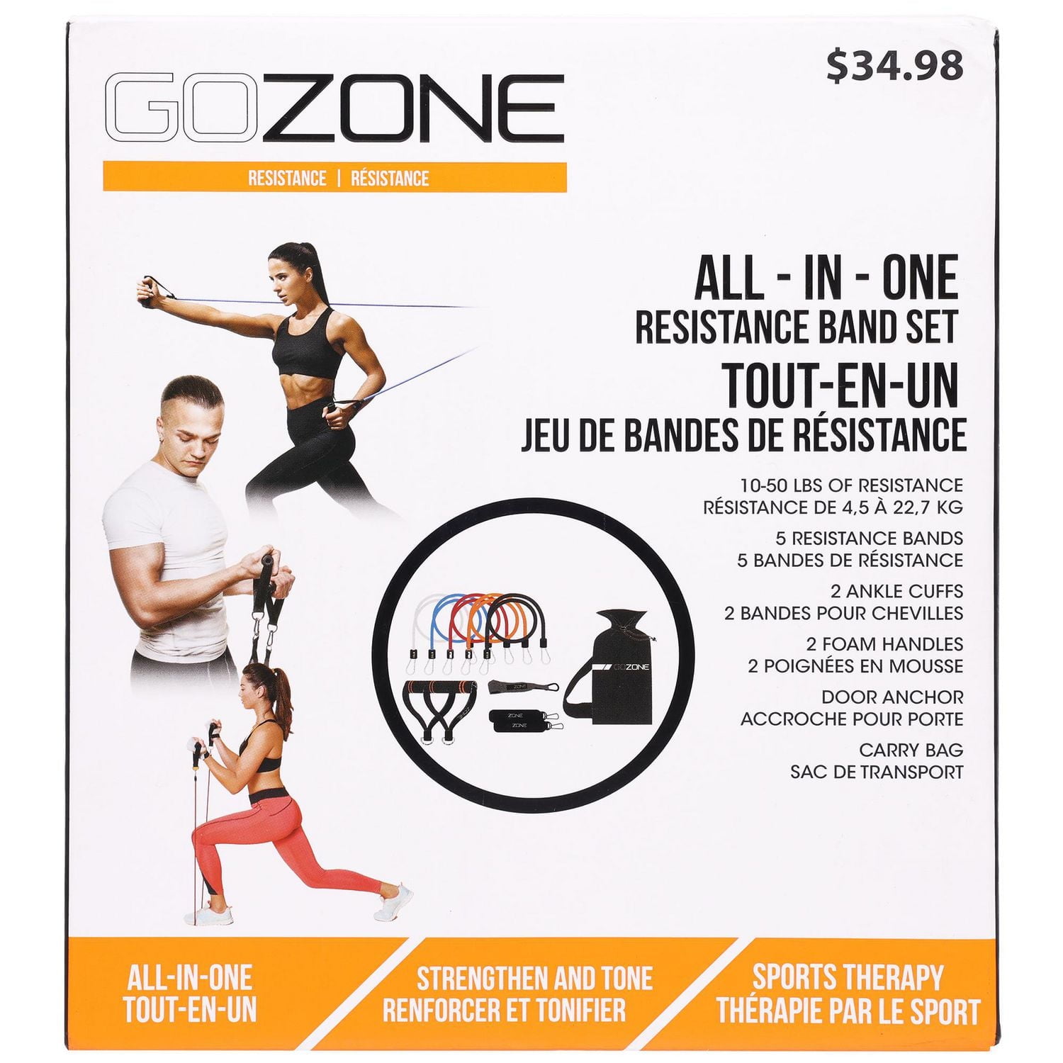 GoZone All-in-One Resistance Band Set – Multi-Colour, Includes ankle cuffs