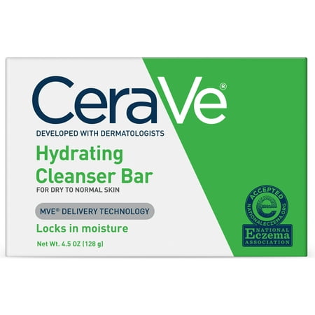(2 pack) CeraVe Hydrating Cleansing Bar for Face and Body 4.5 (Best Bar Soap For Dry Sensitive Skin)