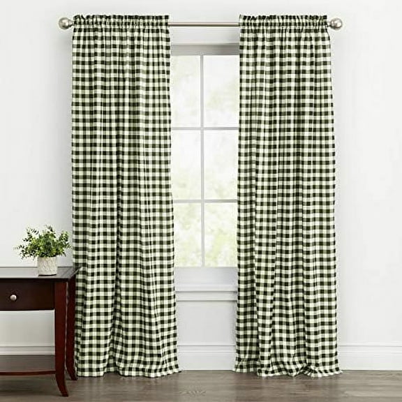 Buffalo Plaid Drapes, Classic Country Plaid Gingham Checkered Design, Decor, Window Curtain Treatments 42" X 63" Single Panel, Green