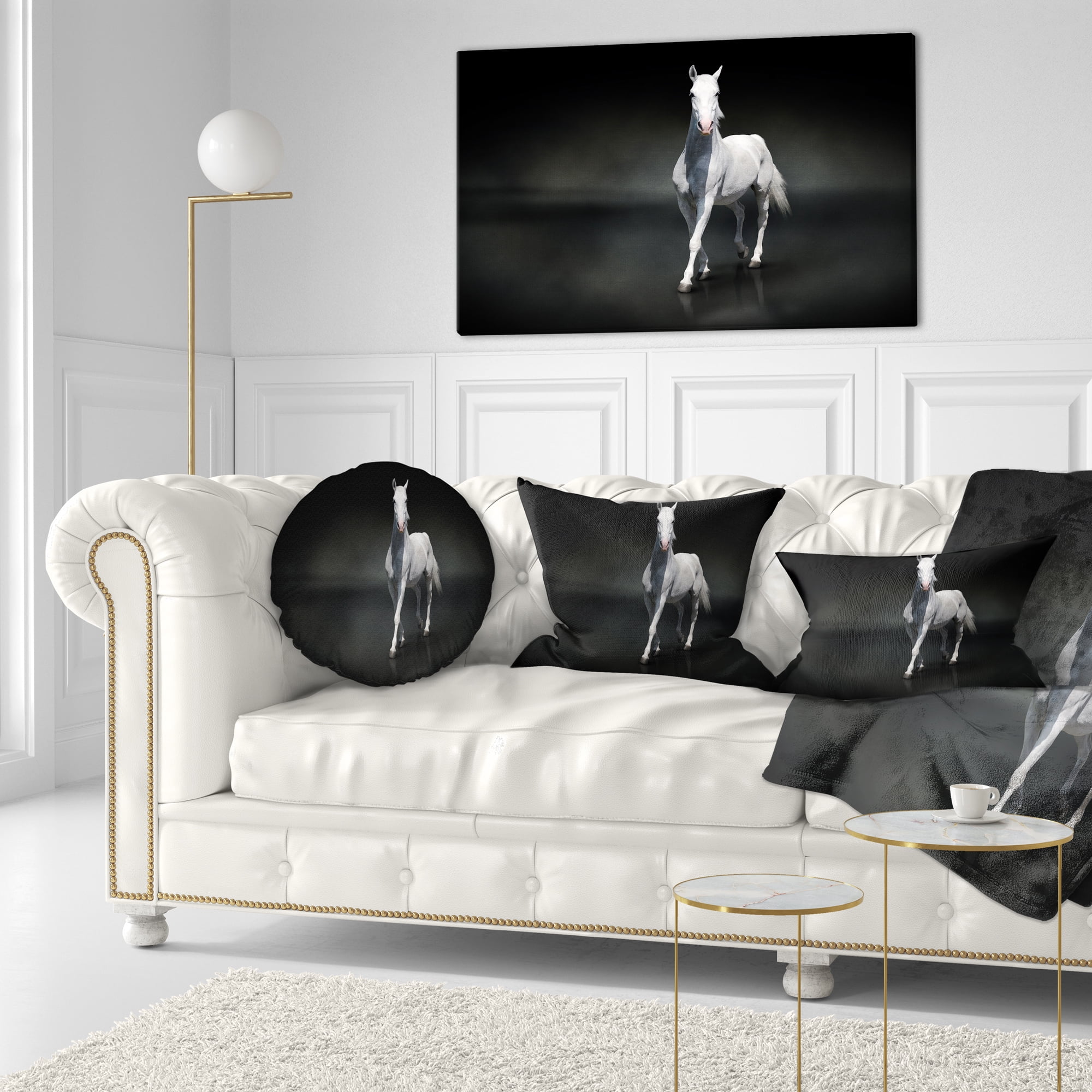 Designart Isolated Black Horse on Black - Animal Throw Pillow - 12x20