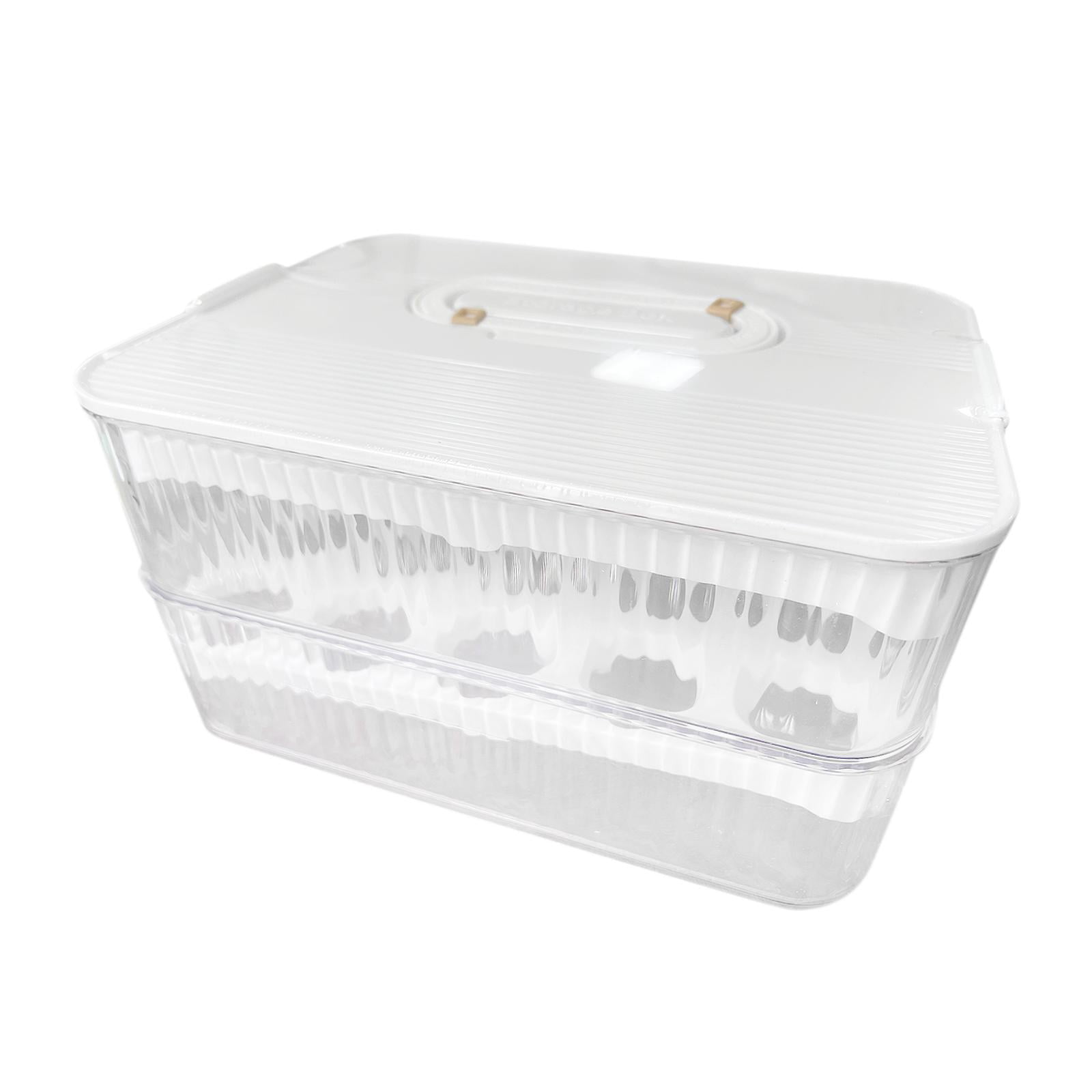Fiocias Egg Container Freshness Timer Support Stackable Eggs Tray Bins Egg Fresh Storage 2 Layer and white