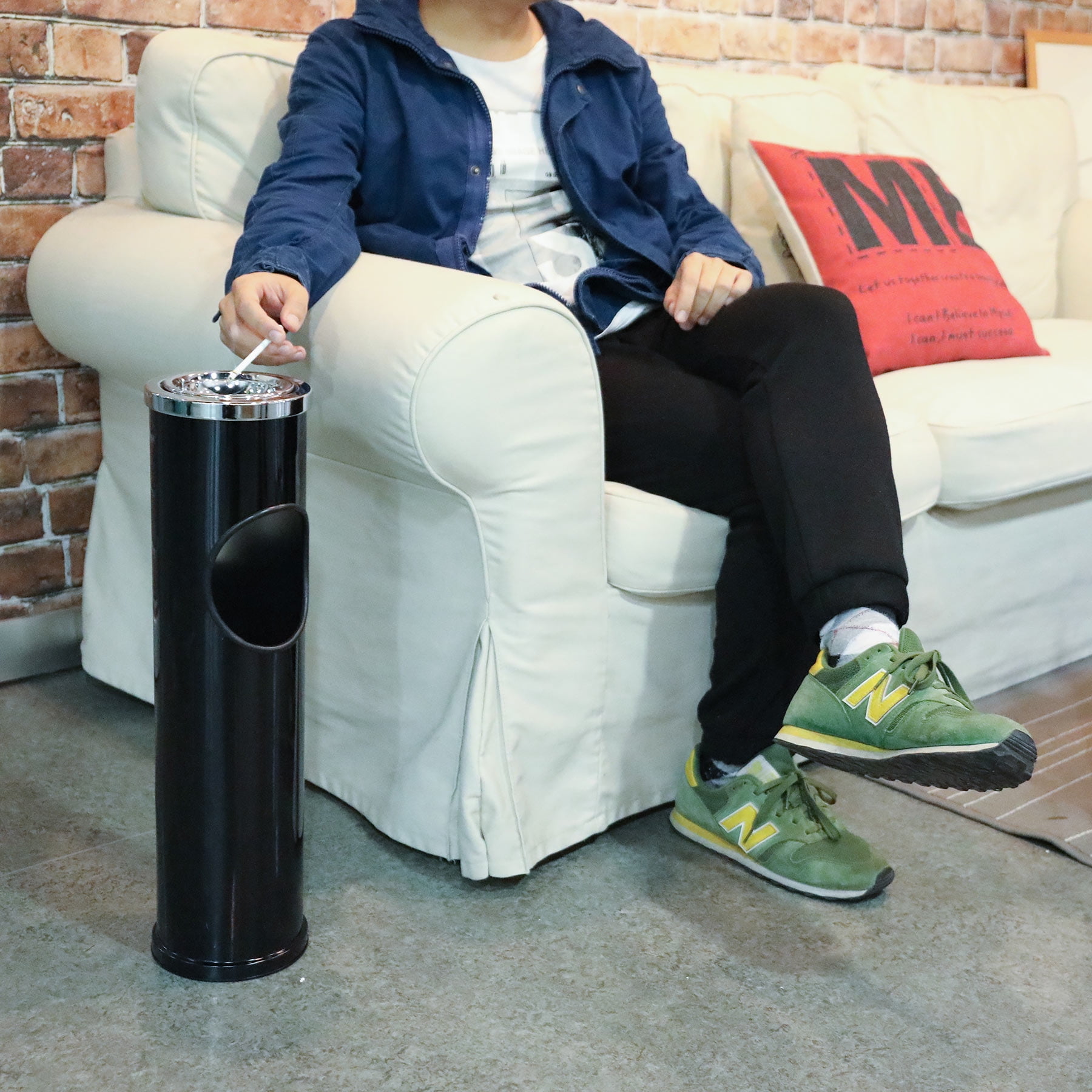 Fire Safe Ashtray Receptacle Cigarette Disposal with Trash Can Light