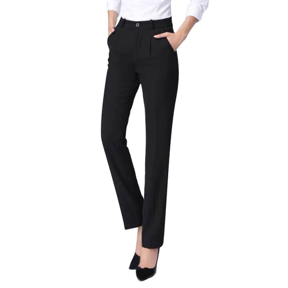 WTXUE Suit Pants, Tapered Pants Women's Work Straight Mid Waist Chinos Button Down Straight Long Trousers Pants Work Pants, Chinos Pants Pantalones De Mujer, Black