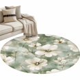 thumbnail image 2 of Round Area Rug 4ft, Spring Garden Blossom White Floral Non-Shedding Washable Area Rug, Watercolor Flower Leaves Non Slip Low-Profile Circle Rugs for Living Room, Bedroom Dining Room, 2 of 9