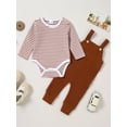 thumbnail image 3 of CARETOO Baby Boy Clothes 2Pcs Infant Boy Overalls Outfits Baby Striped Romper Jumpsuits Set Cotton Fabric Newborn Cute Casual Bodysuit 0-24M, 3 of 11