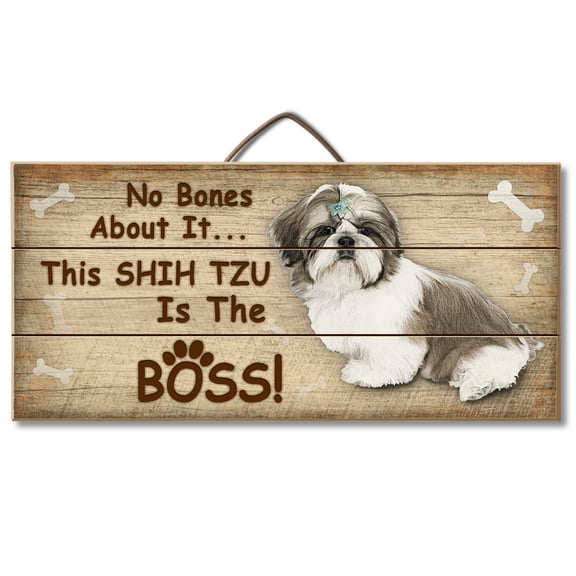 CounterArt "No Bones About It This Shih Tzu Is The Boss" Decorative Slatted Pallet Wood Sign 12" by 6"