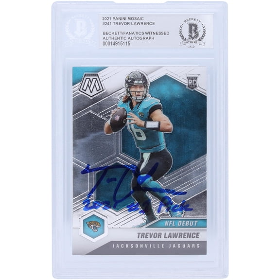 Trevor Lawrence Jacksonville Jaguars Autographed 2021 Panini Mosaic NFL Debut #241 Beckett Fanatics Witnessed Authenticated Rookie Card with "2021 #1 Pick" Inscription - Fanatics Authentic Certified