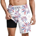 thumbnail image 2 of Men's Plus Size Swim Trunks, 4th of July Patriotic Beach Shorts with Compression Liner, Hawaiian Star Print Board Shorts with Pockets, 2 of 3