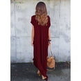 thumbnail image 3 of BadPiggies Short Sleeve Loose Maxi Dress with Pockets, Plain Casual Ankle Length Long Dress V Neck Summer T-Shirt Dress (XL, Wine Red), 3 of 8