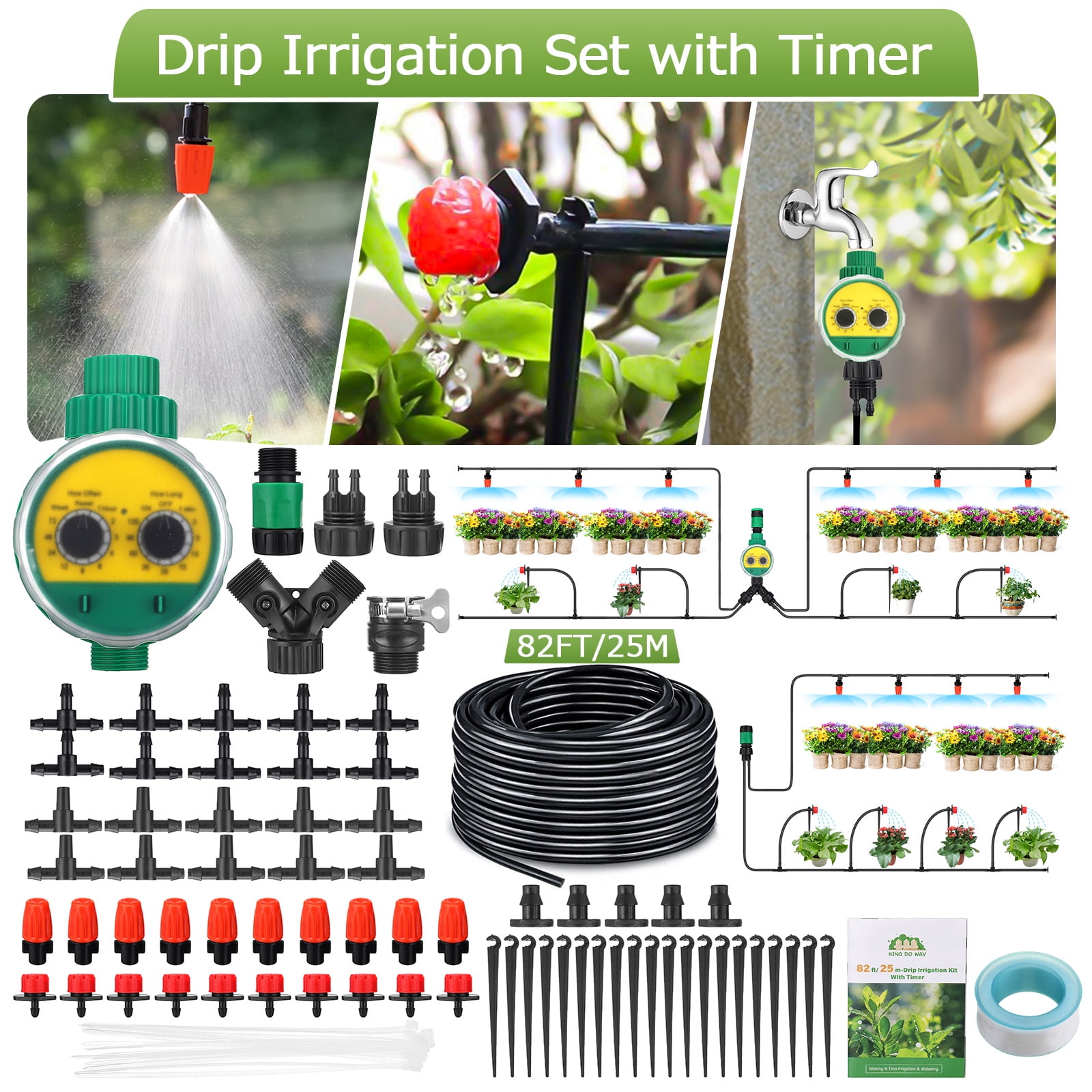 131FT Automatic Irrigation System Timer Drip Sprinkler Garden Plant Watering Kit 